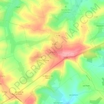 Les Ânes topographic map, elevation, terrain