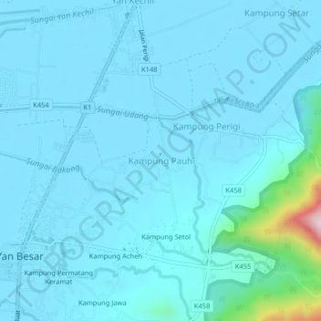 Kampung Pauh topographic map, elevation, terrain
