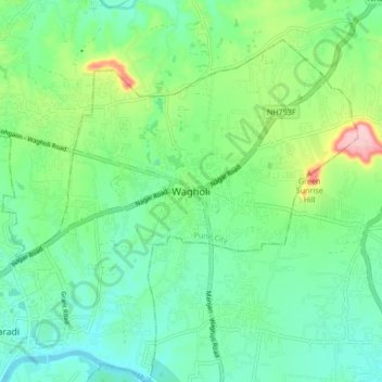 Wagholi topographic map, elevation, terrain