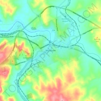 Northam topographic map, elevation, terrain