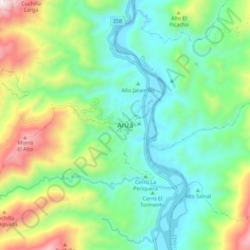 Anzá topographic map, elevation, terrain