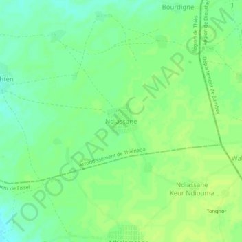 Ndiassane topographic map, elevation, terrain
