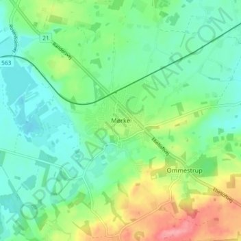 Mørke topographic map, elevation, terrain