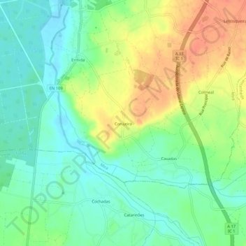Corujeira topographic map, elevation, terrain