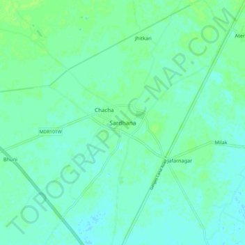 Sardhana topographic map, elevation, terrain