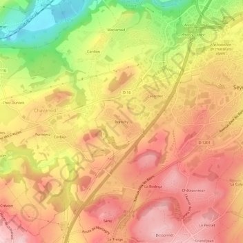 Branchy topographic map, elevation, terrain