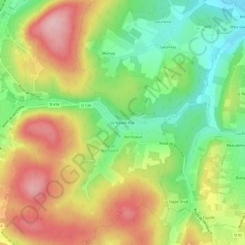 Le Moulin Riot topographic map, elevation, terrain
