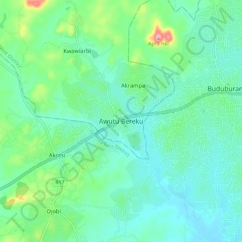 Awutu Bereku topographic map, elevation, terrain