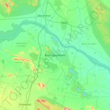 Ramagundam topographic map, elevation, terrain