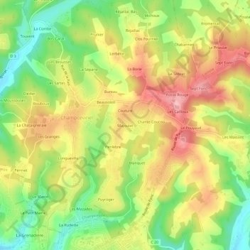 Majoulet topographic map, elevation, terrain