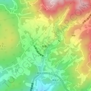 Magome-juku topographic map, elevation, terrain