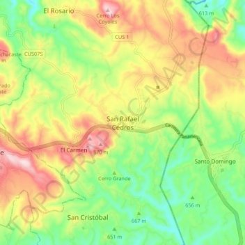 San Rafael Cedros topographic map, elevation, terrain