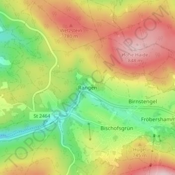Rangen topographic map, elevation, terrain