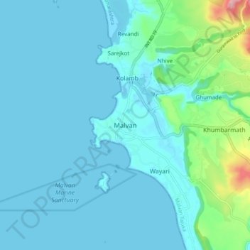 Malvan topographic map, elevation, terrain