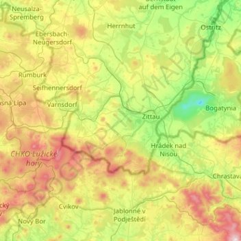 Bertsdorf-Hörnitz topographic map, elevation, terrain