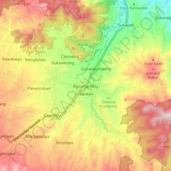 Pasirjambu topographic map, elevation, terrain