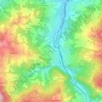 Porretta Terme topographic map, elevation, terrain