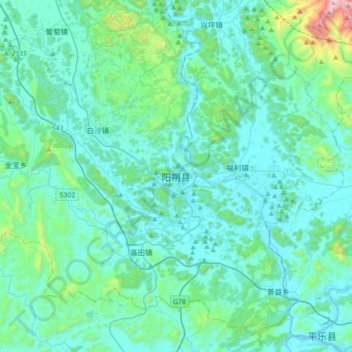 Yangshuo topographic map, elevation, terrain