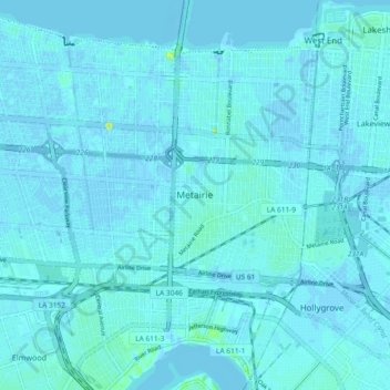 Metairie topographic map, elevation, terrain