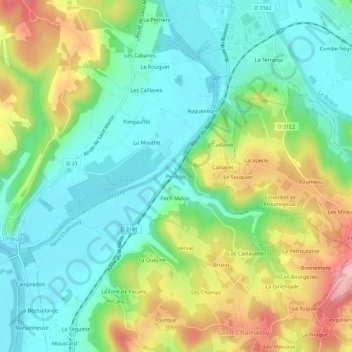 Perdigat topographic map, elevation, terrain