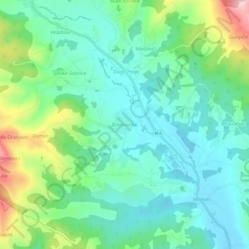 Brestovsko topographic map, elevation, terrain