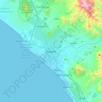 Trujillo topographic map, elevation, terrain