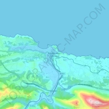 Ribadesella / Ribeseya topographic map, elevation, terrain