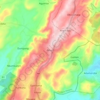 Aburi topographic map, elevation, terrain