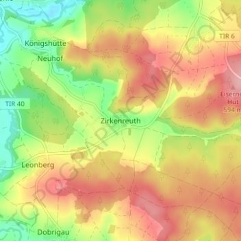 Zirkenreuth topographic map, elevation, terrain