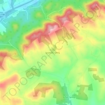 Sycamore Spring topographic map, elevation, terrain