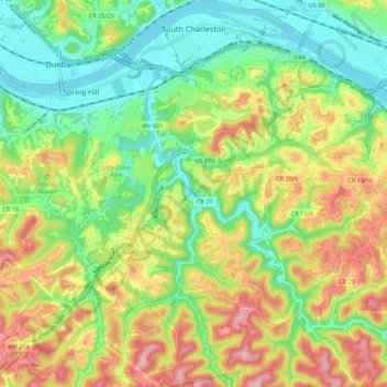 South Charleston topographic map, elevation, terrain