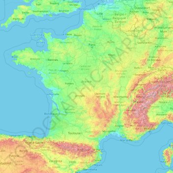 Metropolitan France topographic map, elevation, terrain