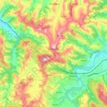 Cremolino topographic map, elevation, terrain