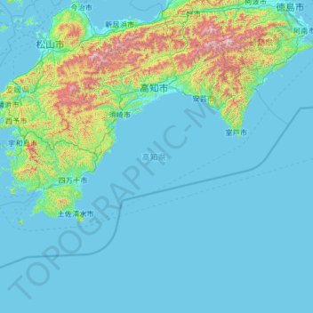 Prefectura de Kōchi topographic map, elevation, terrain