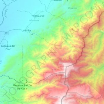 Urumita topographic map, elevation, terrain