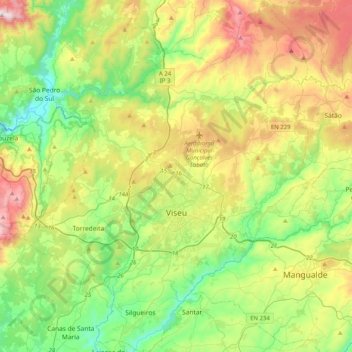 Viseu topographic map, elevation, terrain