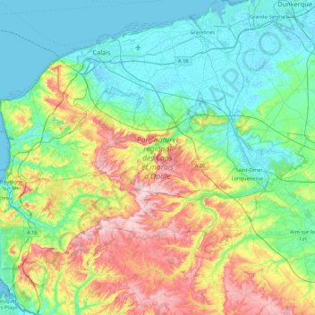 Parc naturel régional des Caps et marais d'Opale topographic map, elevation, terrain