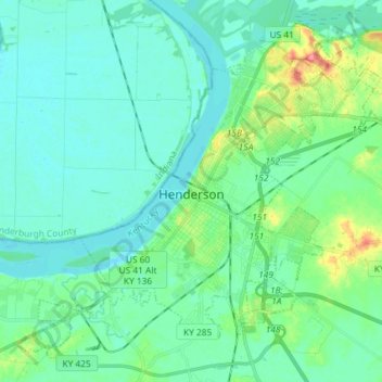 Henderson topographic map, elevation, terrain