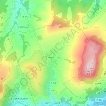 Clémensat topographic map, elevation, terrain