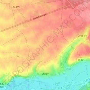 Malzy topographic map, elevation, terrain