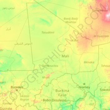 Mali topographic map, elevation, terrain