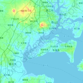 麻章区 topographic map, elevation, terrain