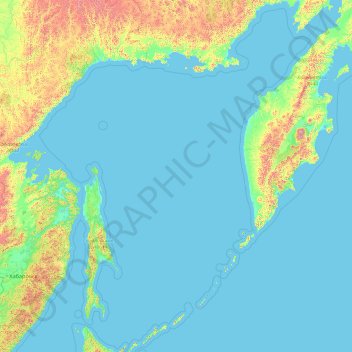 Sea of Okhotsk topographic map, elevation, terrain
