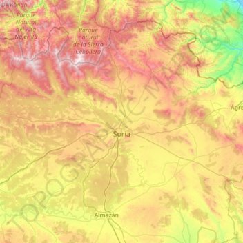 Soria topographic map, elevation, terrain