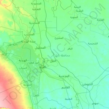 Babil Governorate topographic map, elevation, terrain