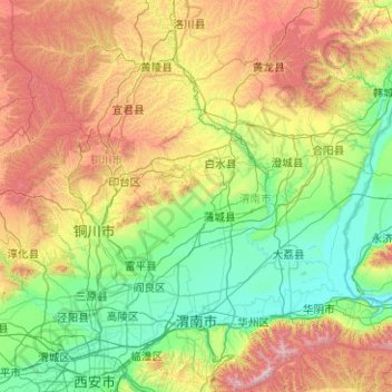 渭南市 topographic map, elevation, terrain