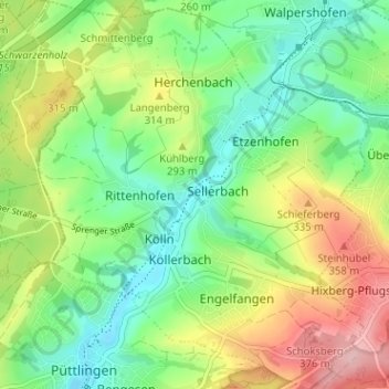 Köllerbach topographic map, elevation, terrain