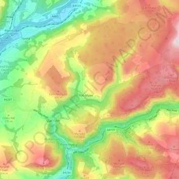 Pelenna topographic map, elevation, terrain