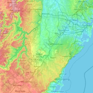 Nepean River topographic map, elevation, terrain