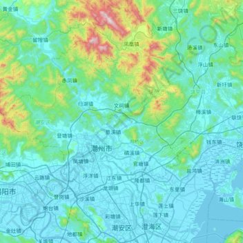 潮安区 topographic map, elevation, terrain